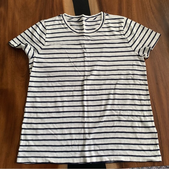 J. Crew Tops - J Crew, Size L, Striped White and Black T-Shirt